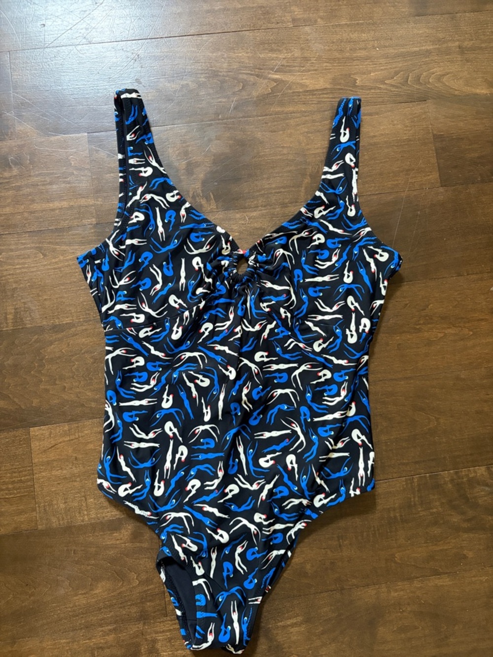 RARE Diane Von Furstenberg Black Blue White Swimmers Print One-Piece, 12-14